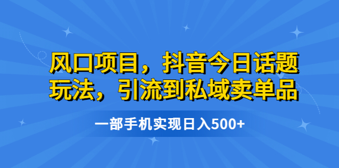 风口项目，抖音今日话题玩法，引流到私域卖单品，一部手机实现日入500+-启航资源站