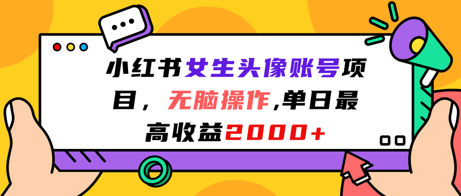 小红书女生头像账号项目，无脑操作“”单日最高收益2000+-启航资源站