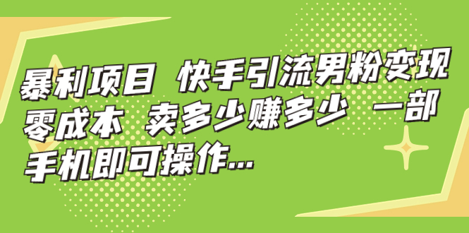 暴利项目，快手引流男粉变现，零成本，卖多少赚多少，一部手机即可操作…-启航资源站