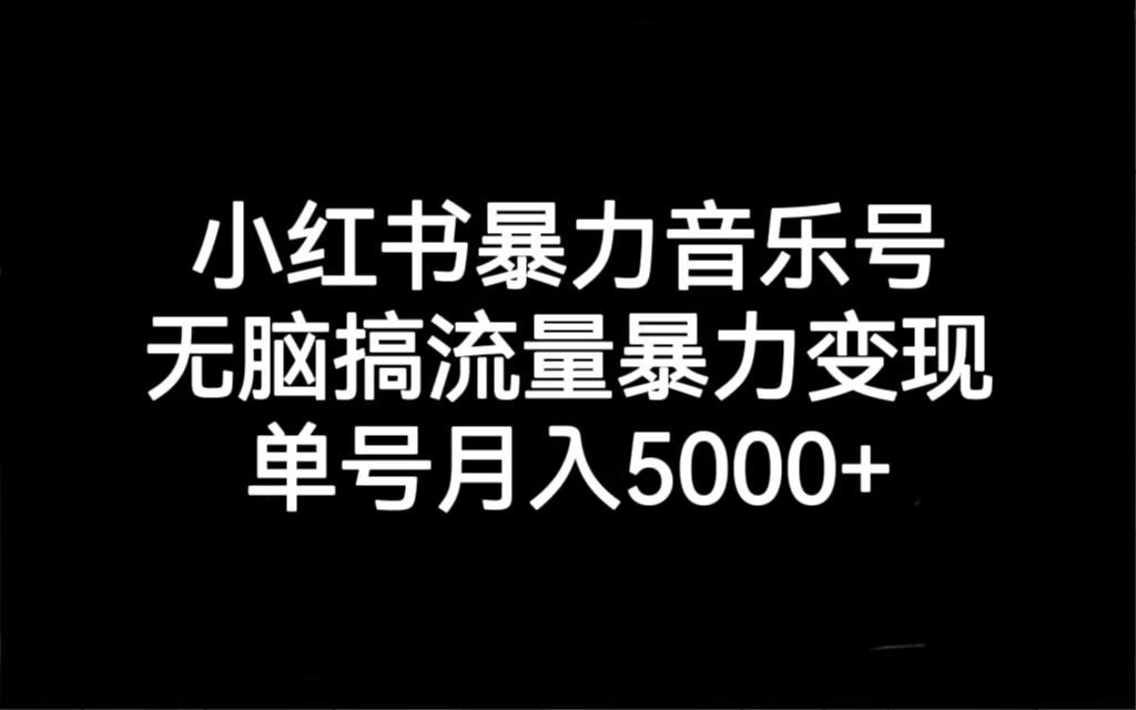 小红书暴力音乐号，无脑搞流量暴力变现，单号月入5000+-启航资源站