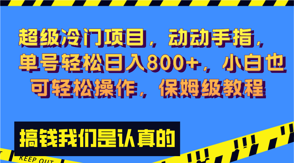 超级冷门项目,动动手指，单号轻松日入800+，小白也可轻松操作，保姆级教程-启航资源站