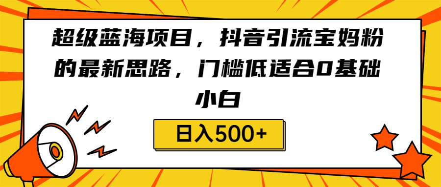 超级蓝海项目，抖音引流宝妈粉的最新思路，门槛低适合0基础小白，轻松日入500+-启航资源站