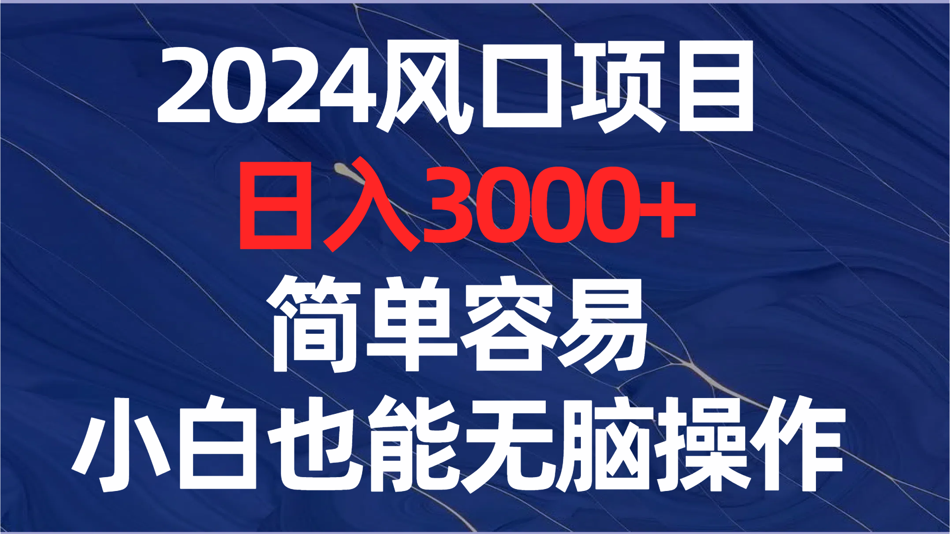 （8432期）2024风口项目，日入3000+，简单容易，小白也能无脑操作-启航资源站