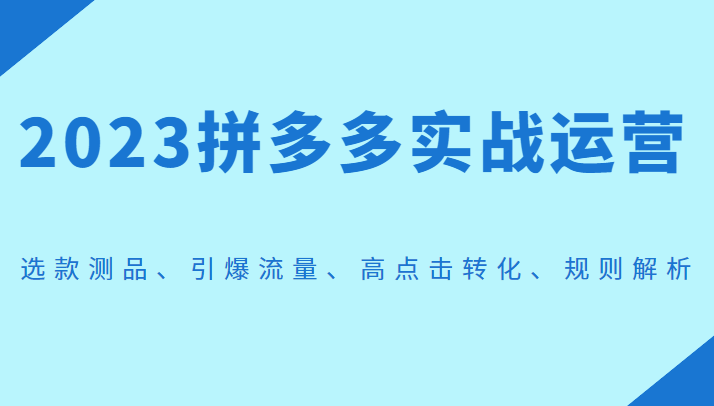 2023拼多多实战运营，选款测品、引爆流量、高点击转化、规则解析-启航资源站