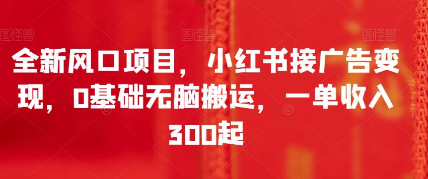 全新风口项目，小红书接广告变现，0基础无脑搬运，一单收入300起-启航资源站