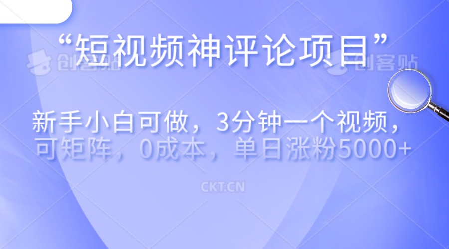 短视频神评论，一天收益500+，新手小白也可操作，长期项目，纯利润-启航资源站