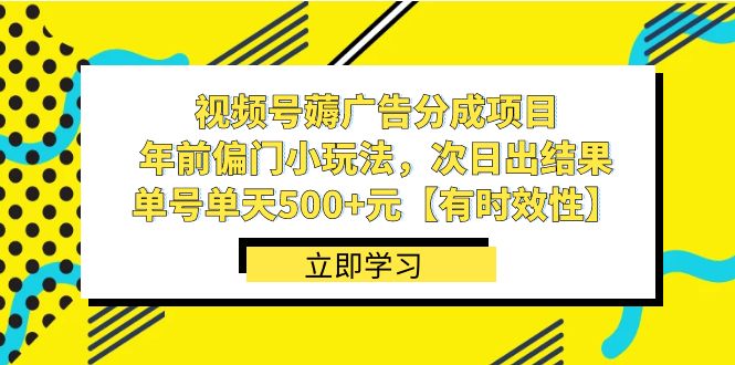 （8527期）视频号薅广告分成项目，年前偏门小玩法，次日出结果，单号单天500+元【…-启航资源站