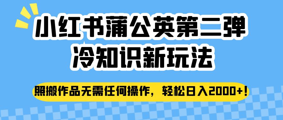 小红书蒲公英第二弹冷知识新玩法，照搬作品无需任何操作，轻松日入2000+！-启航资源站