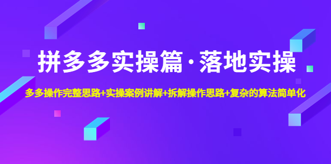 （4947期）拼多多实操篇·落地实操 完整思路+实操案例+拆解操作思路+复杂的算法简单化-启航资源站