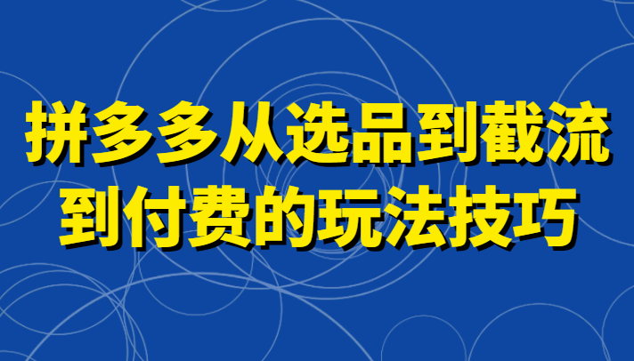 拼多多从选品到截流到付费的玩法技巧，助你掌握截流自然流量，高投产，强付费快速启动-启航资源站