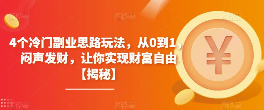 4个冷门副业思路玩法，从0到1，闷声发财，让你实现财富自由【揭秘】-启航资源站