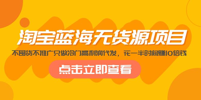 （5062期）淘宝蓝海无货源项目，不囤货不推广只做冷门高利润代发，花一半时间赚10倍钱-启航资源站