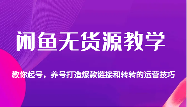 闲鱼无货源教学，教你起号，养号打造爆款链接以及转转的运营技巧-启航资源站