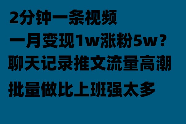 聊天记录推文玩法，2分钟一条视频一月变现1w涨粉5W【附软件】-启航资源站