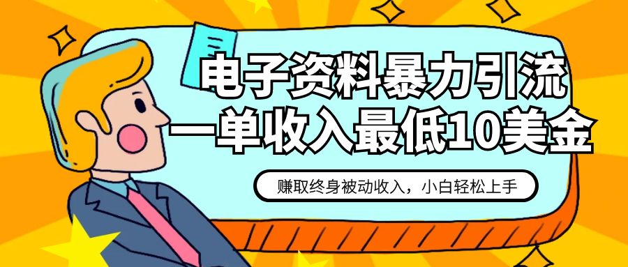 电子资料暴力引流，一单最低10美金，赚取终身被动收入，保姆级教程-启航资源站