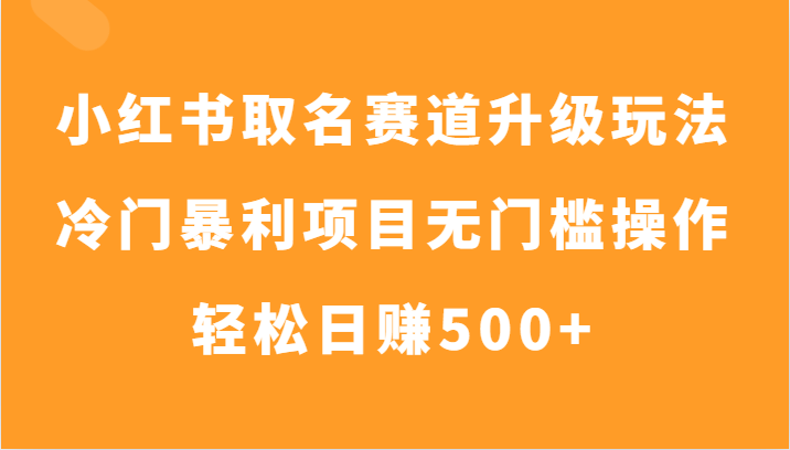 小红书取名赛道升级玩法，冷门暴利项目无门槛操作，轻松日赚500+-启航资源站