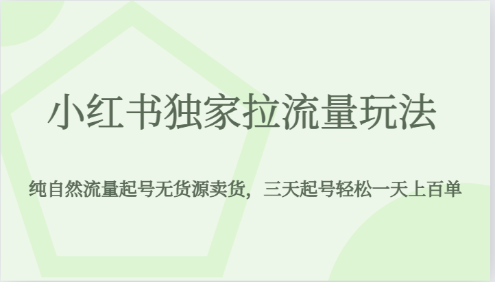 小红书独家拉流量玩法，纯自然流量起号无货源卖货，三天起号轻松一天上百单-启航资源站