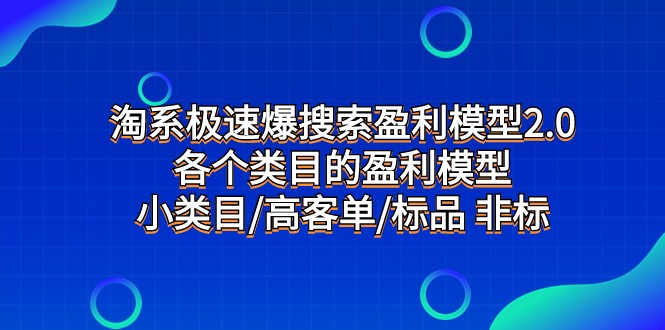 淘系极速爆搜索盈利模型2.0，各个类目的盈利模型，小类目/高客单/标品 非标-启航资源站