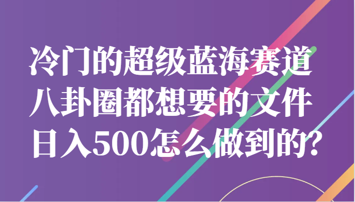 冷门的超级蓝海赛道，八卦圈都想要的文件，一天轻松日入500怎么做到的？-启航资源站