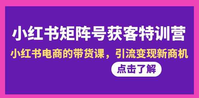 小红书矩阵号获客特训营-第10期，小红书电商的带货课，引流变现新商机-启航资源站