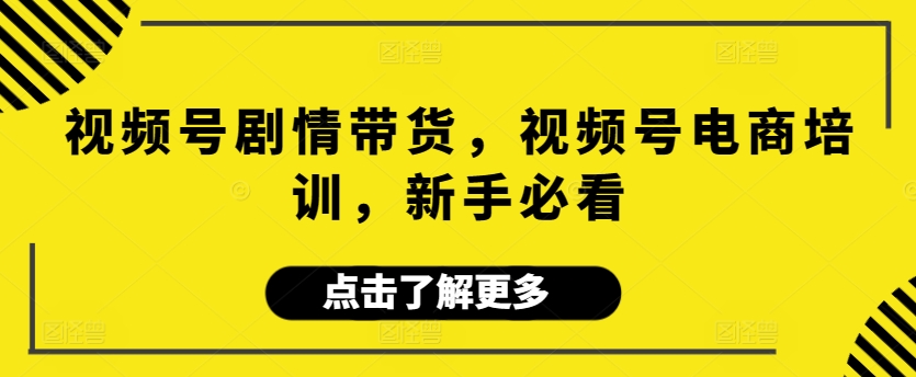 视频号剧情带货，视频号电商培训，新手必看-启航资源站