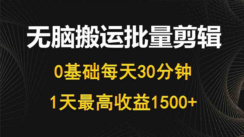 （10008期）每天30分钟，0基础无脑搬运批量剪辑，1天最高收益1500+-启航资源站