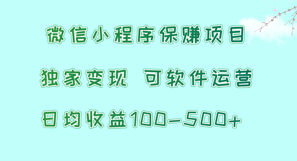 微信小程序保赚项目，日均收益100~500+，独家变现，可软件运营-启航资源站