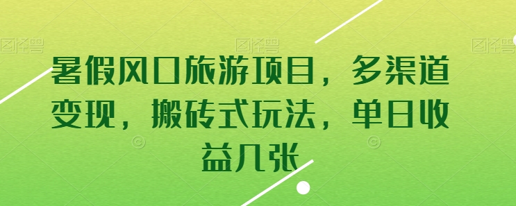 暑假风口旅游项目，多渠道变现，搬砖式玩法，单日收益几张-启航资源站