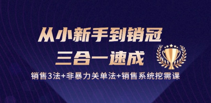 从小新手到销冠 三合一速成：销售3法+非暴力关单法+销售系统挖需课 (27节)-启航188资源站