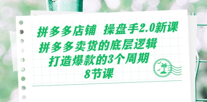 （10859期）拼多多店铺 操盘手2.0新课，拼多多卖货的底层逻辑，打造爆款的3个周期-8节-启航资源站