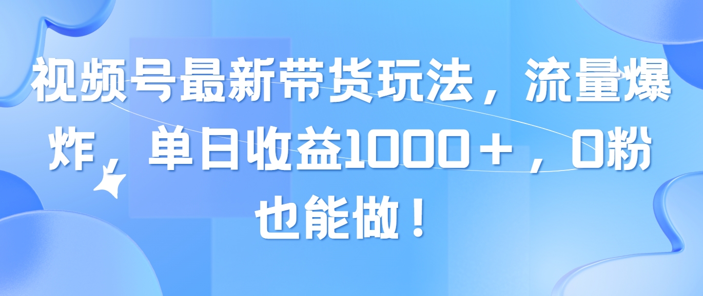 （10858期）视频号最新带货玩法，流量爆炸，单日收益1000＋，0粉也能做！-启航资源站