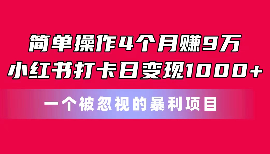 简单操作4个月赚9万！小红书打卡日变现1000+！一个被忽视的暴力项目-启航资源站