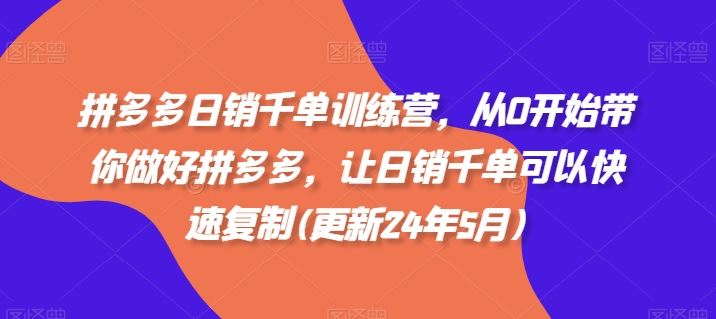 拼多多日销千单训练营，从0开始带你做好拼多多，让日销千单可以快速复制(更新24年6月)-启航资源站