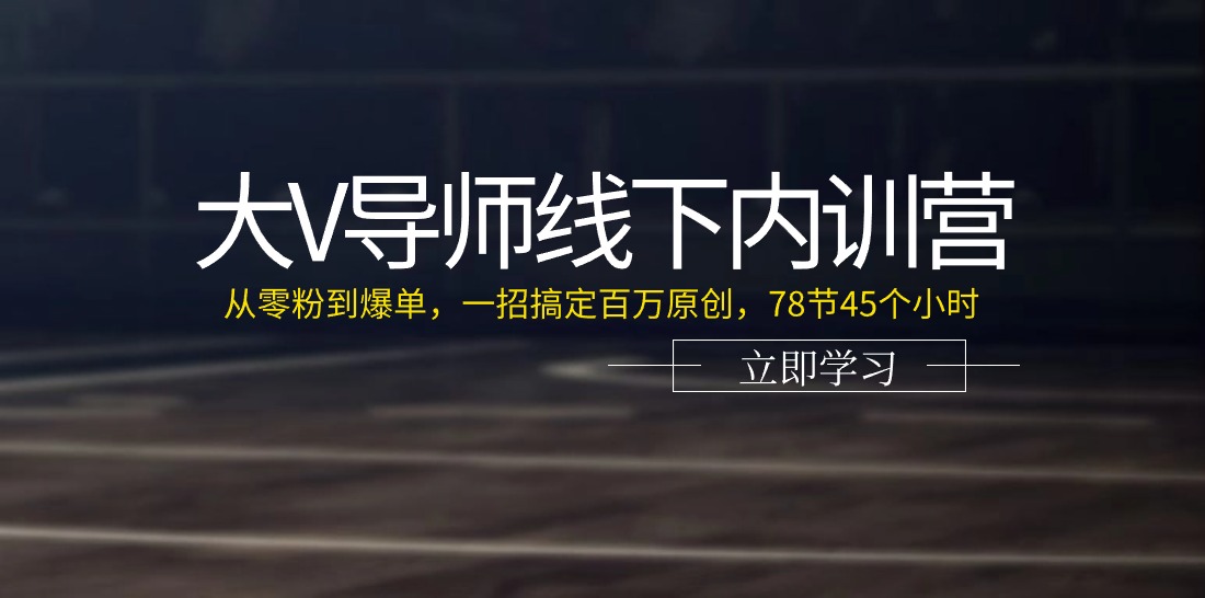 大V导师线下内训营：从零粉到爆单，一招搞定百万原创（78节45个小时）-启航资源站