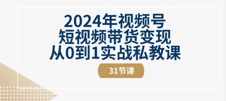 2024年视频号短视频带货变现从0到1实战私教课(31节视频课)-启航资源站