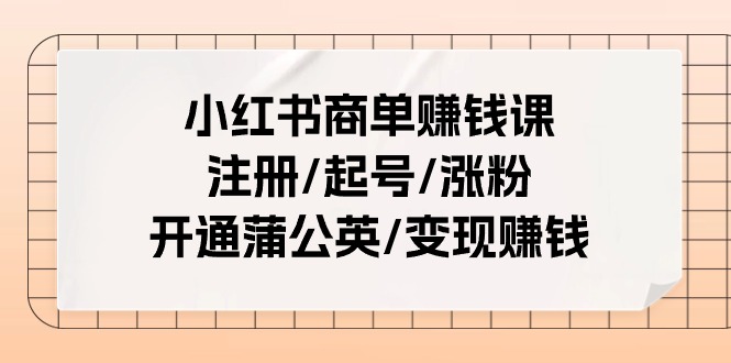 小红书商单赚钱课：注册/起号/涨粉/开通蒲公英/变现赚钱（25节课）-启航资源站