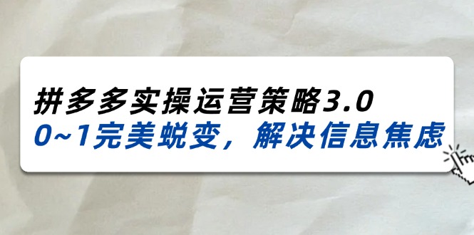 （11658期）2024_2025拼多多实操运营策略3.0，0~1完美蜕变，解决信息焦虑（38节）-启航资源站