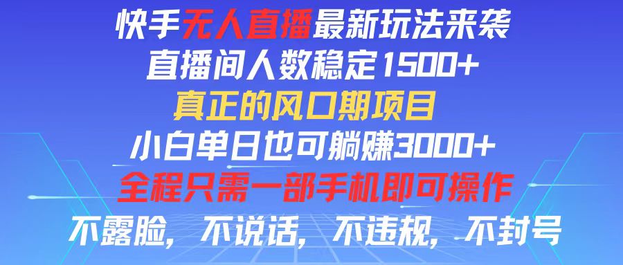 （11792期）快手无人直播全新玩法，直播间人数稳定1500+，小白单日也可躺赚3000+，…-启航资源站