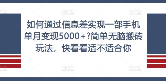 如何通过信息差实现一部手机单月变现5000+?简单无脑搬砖玩法，快看看适不适合你【揭秘】-启航资源站