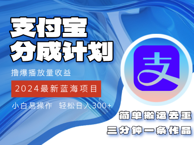 （12058期）2024蓝海项目，支付宝分成计划项目，教你刷爆播放量收益，三分钟一条作…-启航资源站