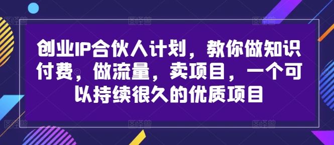 创业IP合伙人计划，教你做知识付费，做流量，卖项目，一个可以持续很久的优质项目-启航资源站