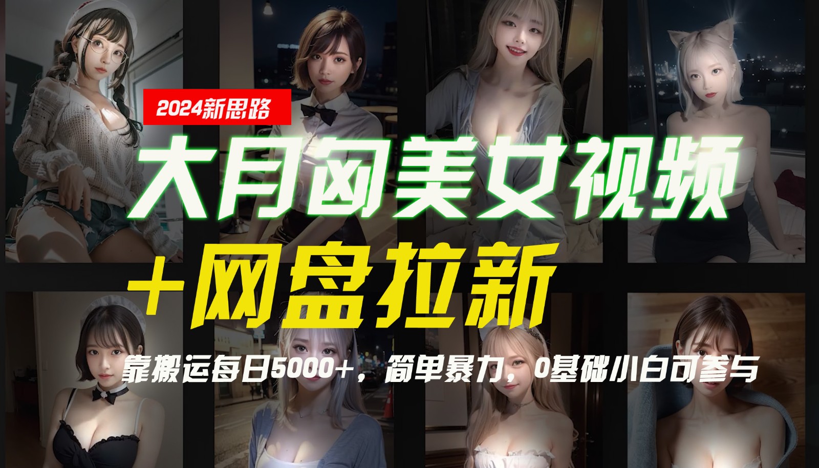 【新思路】大月匈美女视频+网盘拉新，靠搬运每日5000+，简单暴力，0基础小白可参与-启航资源站