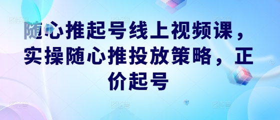 随心推起号线上视频课，实操随心推投放策略，正价起号-启航资源站