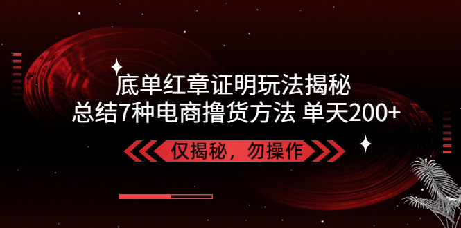 独家底单红章证明揭秘 总结7种电商撸货方法 操作简单,单天200+【仅揭秘】-启航资源站