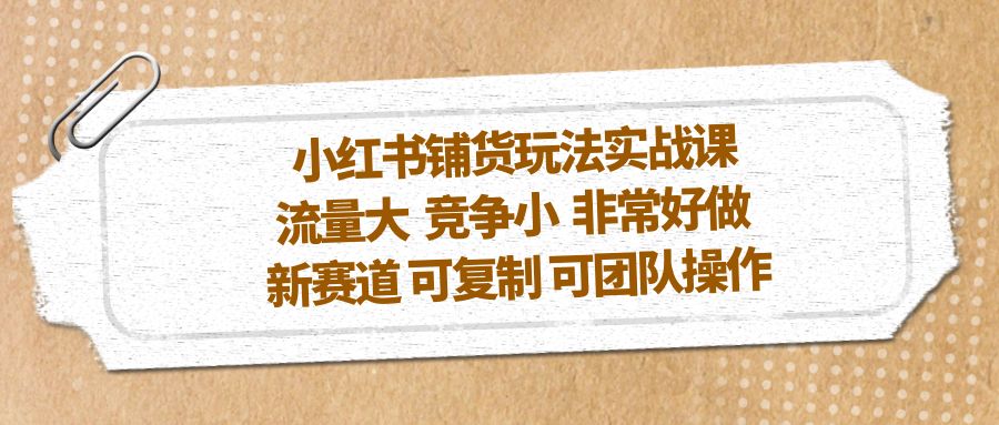 小红书铺货玩法实战课，流量大 竞争小 非常好做 新赛道 可复制 可团队操作-启航资源站