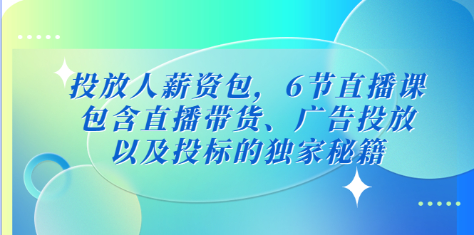 投放人薪资包，6节直播课，包含直播带货、广告投放、以及投标的独家秘籍-启航资源站