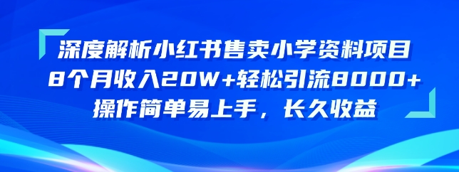 深度解析小红书售卖小学资料项目，操作简单易上手，长久收益-启航资源站