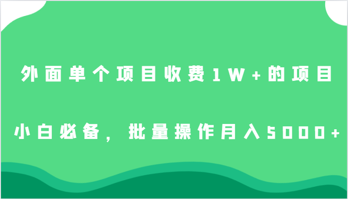 外面单个项目收费1W+的项目，小白必备，批量操作月入5000+-启航资源站