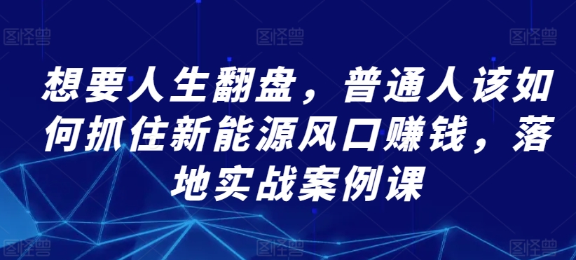 想要人生翻盘，普通人该如何抓住新能源风口赚钱，落地实战案例课-启航资源站