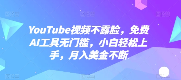 YouTube视频不露脸，免费AI工具无门槛，小白轻松上手，月入美金不断-启航资源站